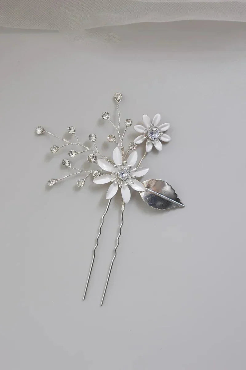 Crystal Rhinestones Hair Clip Pin Silver Color Hairpin Brides Women Girl Flower Head Piece Wedding Accessories Bridal Jewelry b