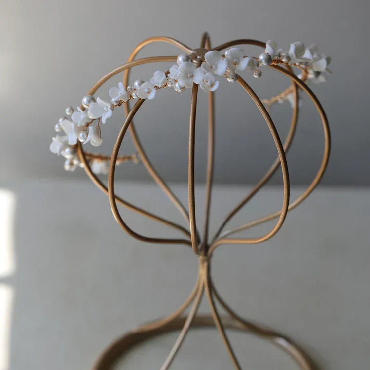 Porcelain Flower Headband Hairband Pearl Headpiece For Brides Women Headdress Headwear Wedding Hair Accessories Bridal Jewelry