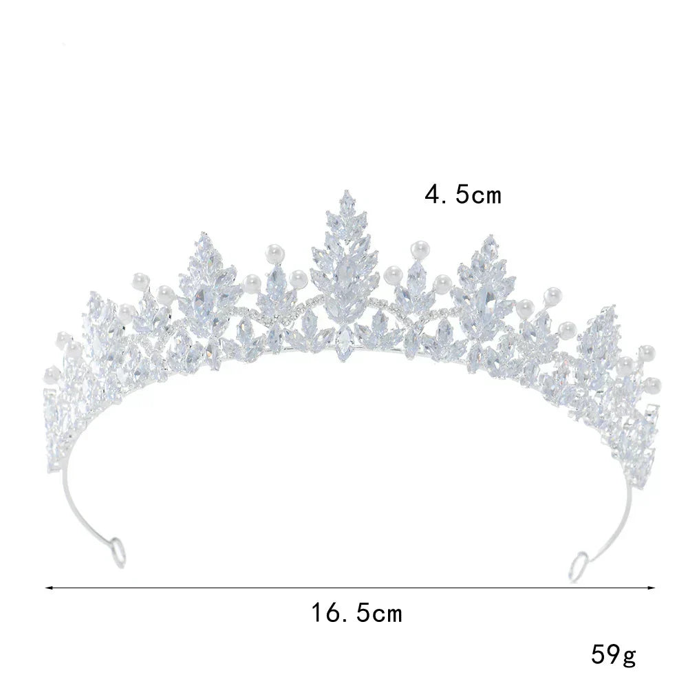 Pearl Cubic Zirconia Tiaras and Crowns CZ Zircon Headband Bride Princess Queen Headpiece Bridal Hair Jewelry Wedding Accessories