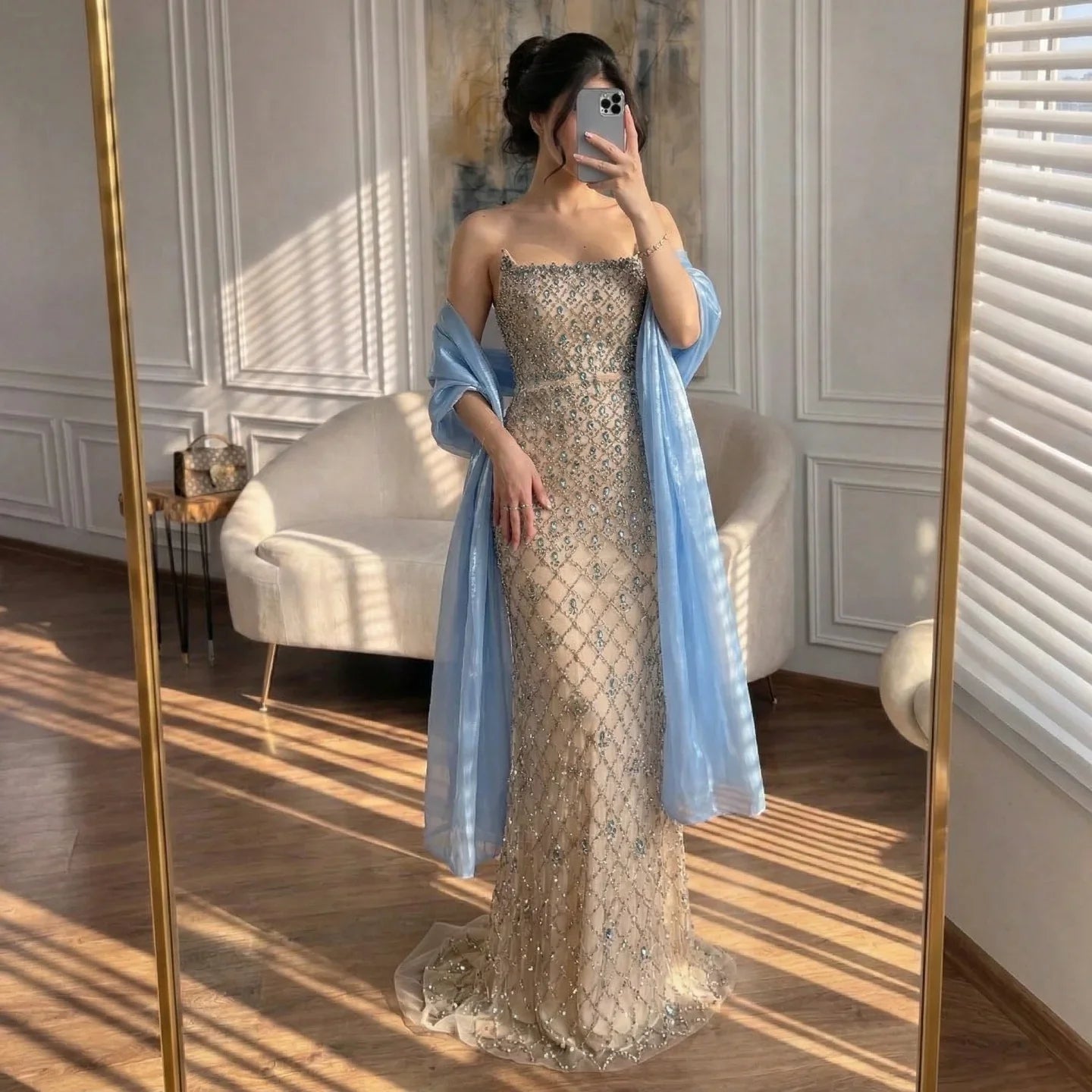 Zapdress Luxury Beaded Blue Mermaid Glamorous Evening Party Dresses 2026 Formal Occasion Gowns for Women Customized (ZD17267)