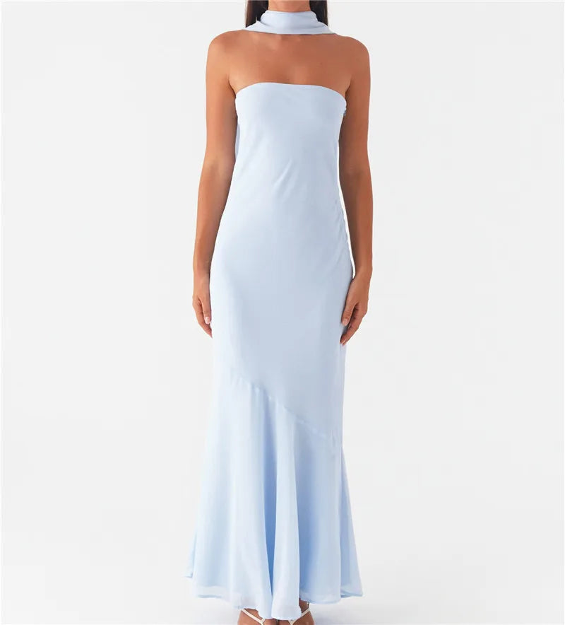 Floral Backless Sleeveless Tube Long Dresses