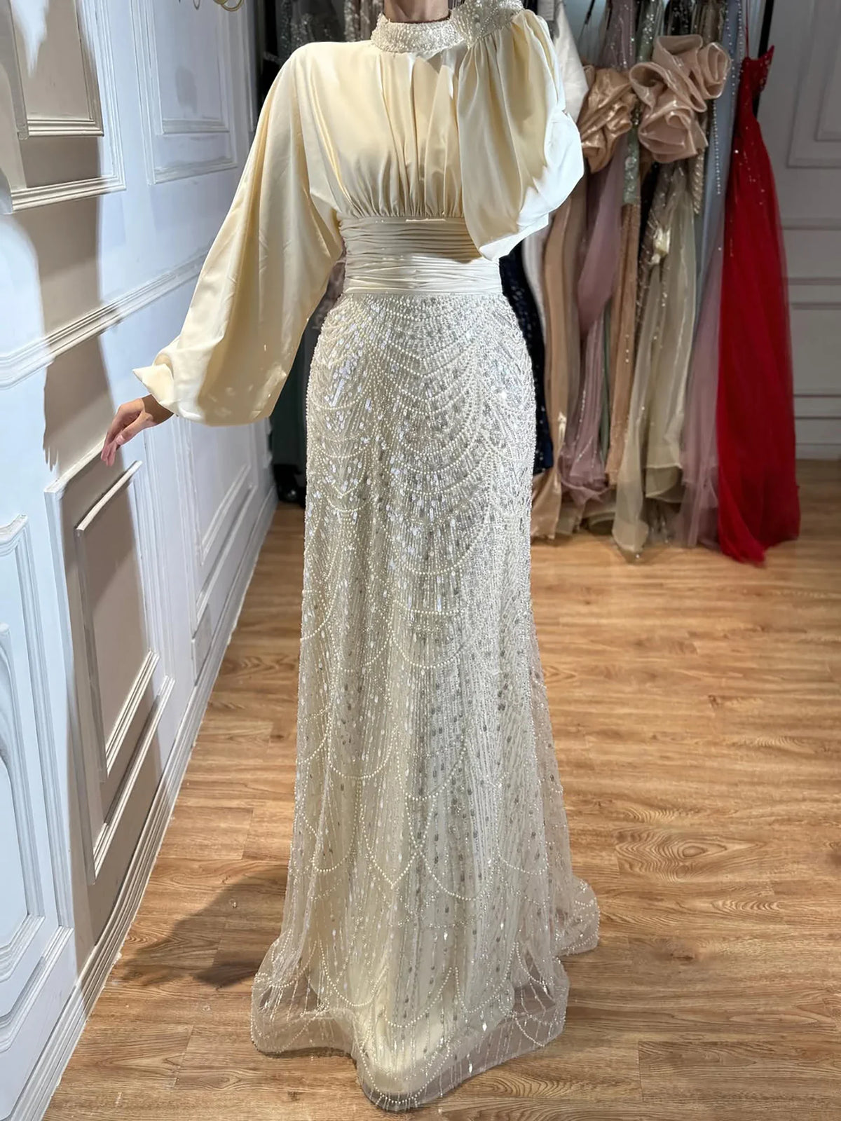 Zapdress 2026 Elegant Mauve Muslim Evening Gowns Dubai High Neck Full Sleeve Formal Party Dress for Women DLA73676 Customized (ZD17173)