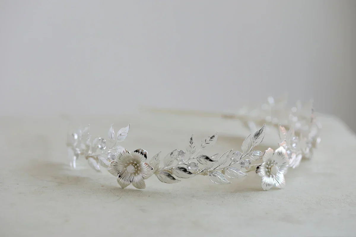 Bridal Hair Jewelry Flower Leaf Headband Hairband Silver Color Headpiece For Brides Women Headdress Headwear Wedding Accessories