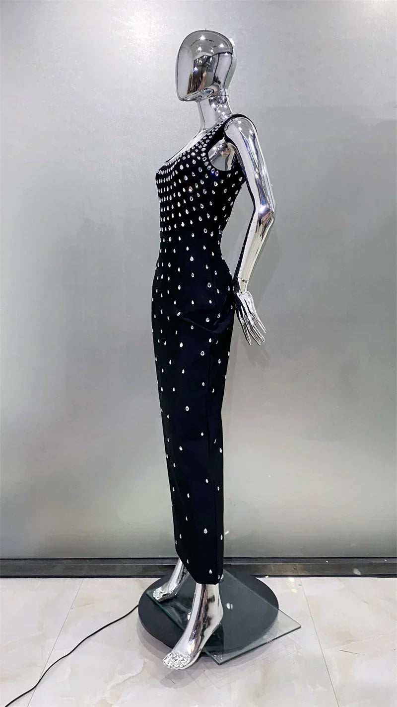 Luxury Diamonds Sexy Square Collar Package Hips Bandage Dress  Fashion Woman Evening dress Celebrity Cocktail Party Outfit