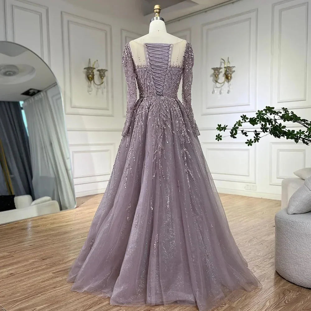 Zapdress Customized Pink Long Sleeves A Line Beaded Dubai Evening Dresses Party Gowns 2025 For Women Wedding (ZD17248)