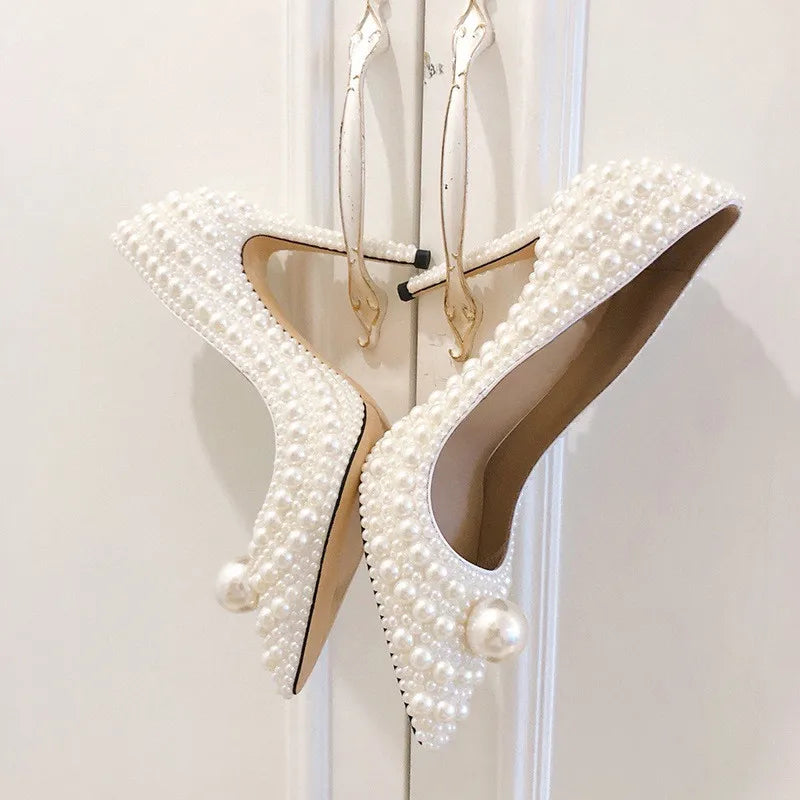 Luxury All perals Decoration White Women Pumps Fashion Spring Autumn Elegant 11CM Thin High heels Wedding Bridal Prom Shoes