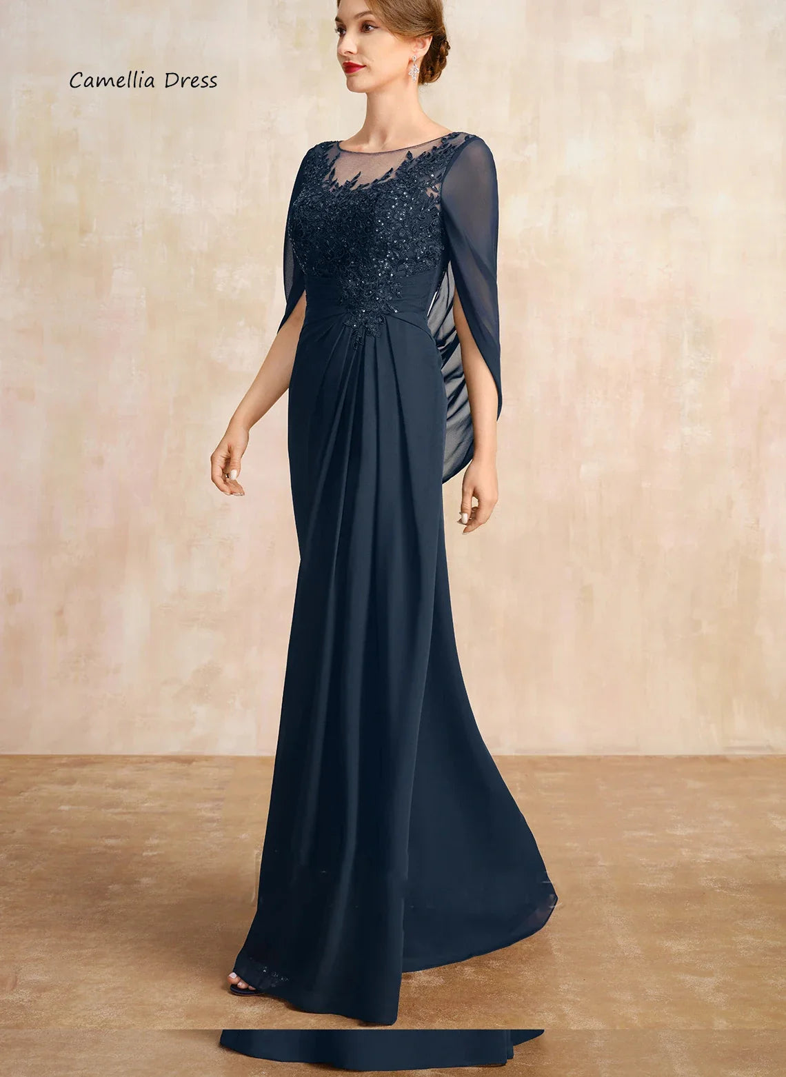 Graceful A-line Mother Dresses For Weddings Scoop Lace Evening Dresses Chiffon Illusion Wedding Party Dress  فستان حفلات الزفاف
