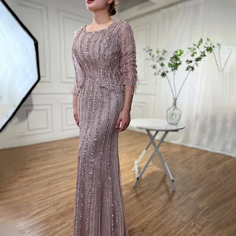 Zapdress Customized Pink Mermaid Long Sleeves Two Piece Evening Dresses with Jacket Beaded Party Gowns For Women (ZD17295)