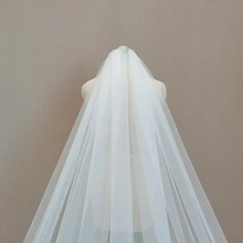 Cathedral Length Lace Applique Wedding Veil - Long Bridal Veil with Metal Comb for Brides