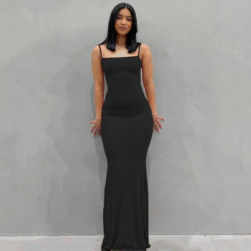 Satin Backless Bodycon Maxi Slip Dress