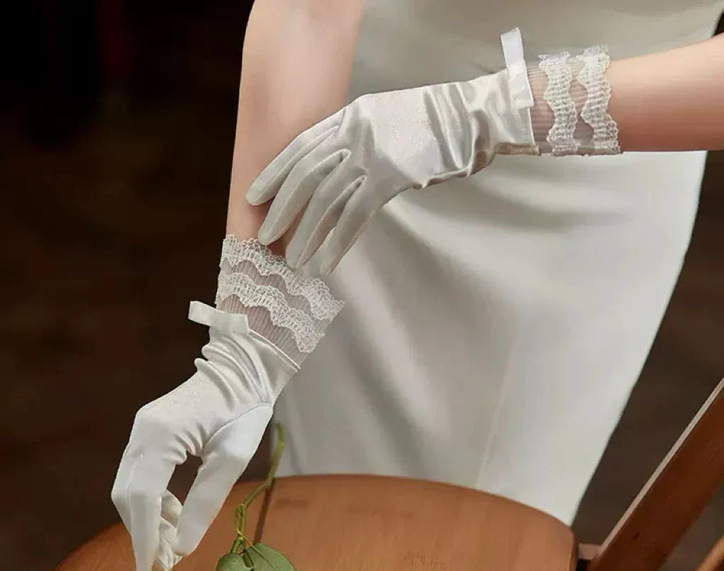 Lace Short Bridal Gloves Bow Wristband Wedding Glove For Women Girl Party Evening Dress Jewelry Brides Accessories