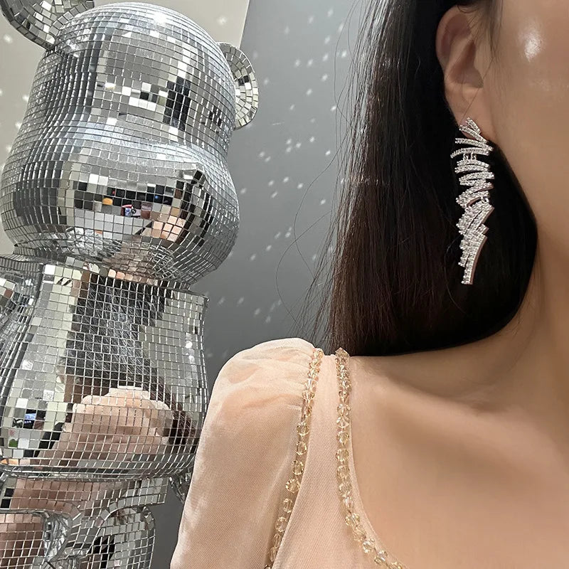 Luxury AAA Zircon Bridal Earrings Long Cubic Zirconia Wedding Earring Brides Accessories Birthday Gifts Jewelry - View 5 | FashionDia