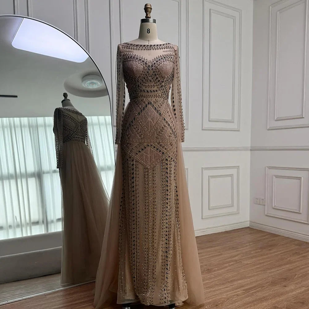 Zapdress Pink Long Sleeves Mermaid Beaded Evening Dress Formal Party Gowns for Women DLA72967 Customized (ZD17207)
