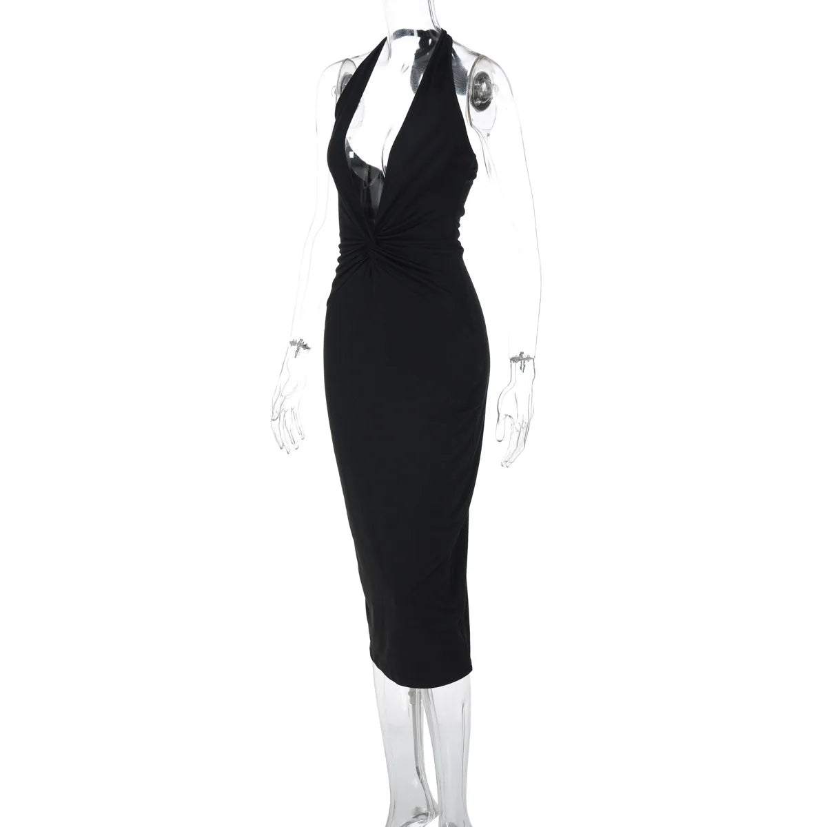 Halter Neck V - Neck Backless Dress