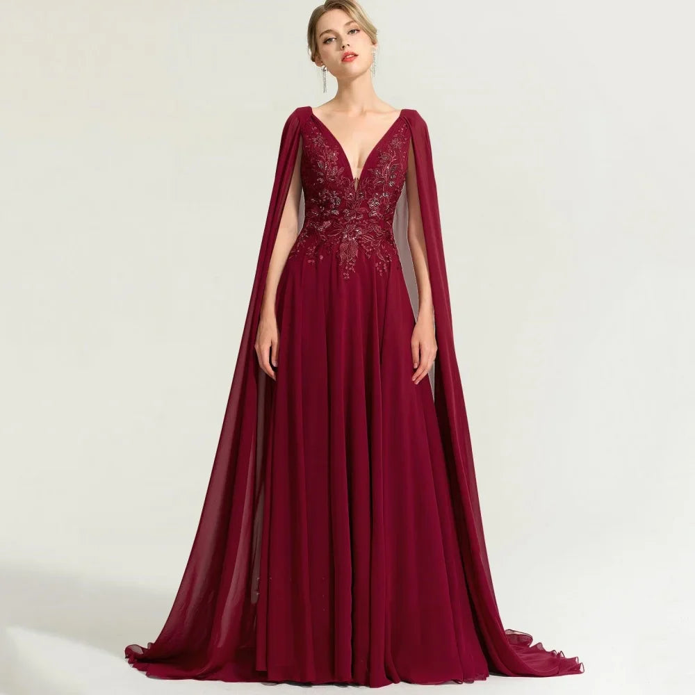 Customized Chiffon V Neck Bridal Dress Elegant Appliques A Line Wedding Party Gowns For Bride Button Shawl Formal Mother Dresses as picture