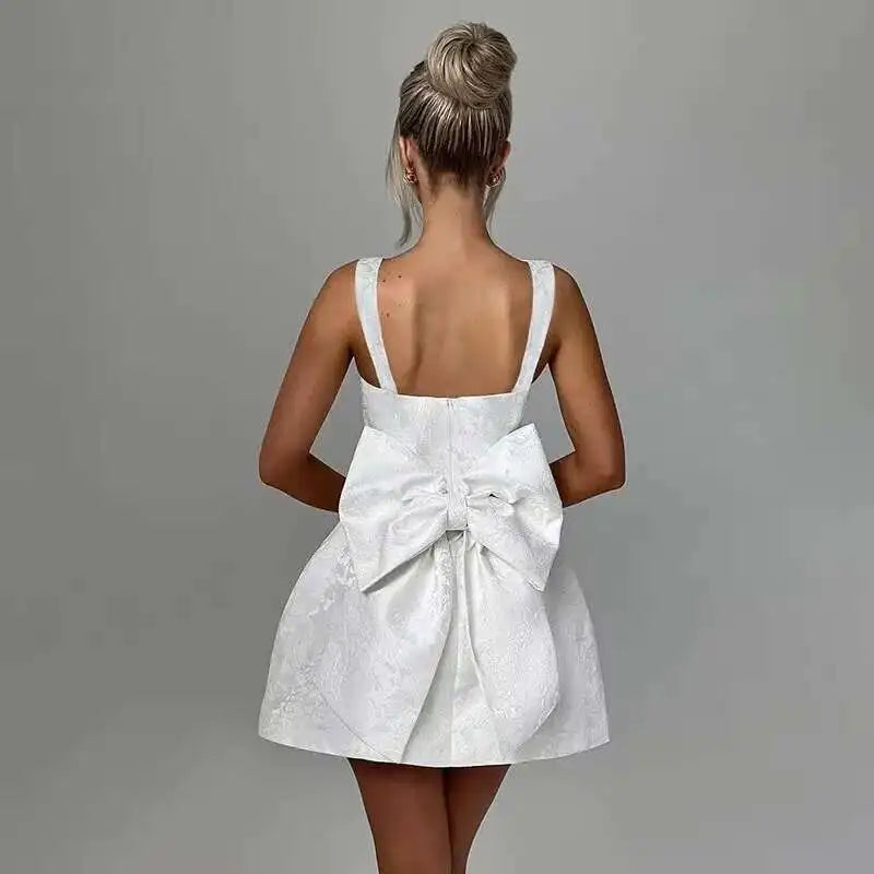 Bow Backless Jacquard A-Line Mini Dress