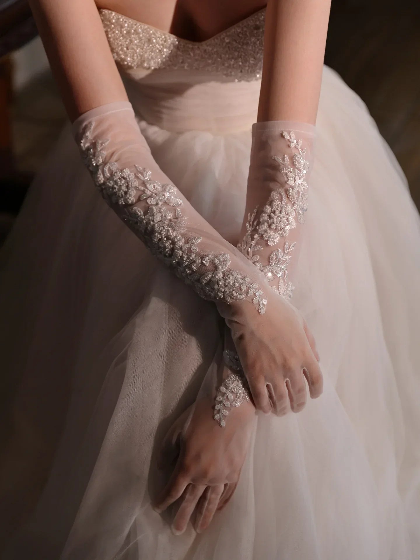 Long Bridal Gloves Flower Leaf Wristband Wedding Glove For Women Girl Party Evening Dress Jewelry Brides Accessories