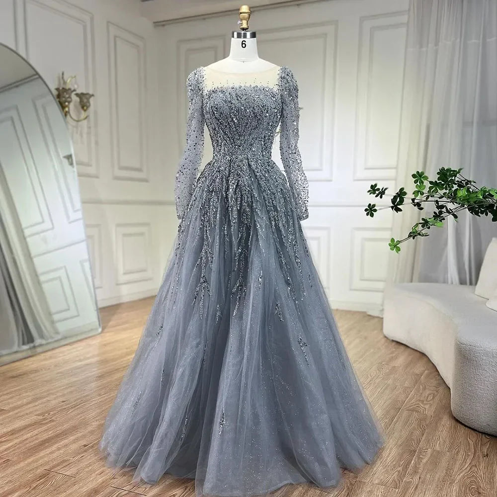 Zapdress Customized Pink Long Sleeves A Line Beaded Dubai Evening Dresses Party Gowns 2025 For Women Wedding (ZD17248)