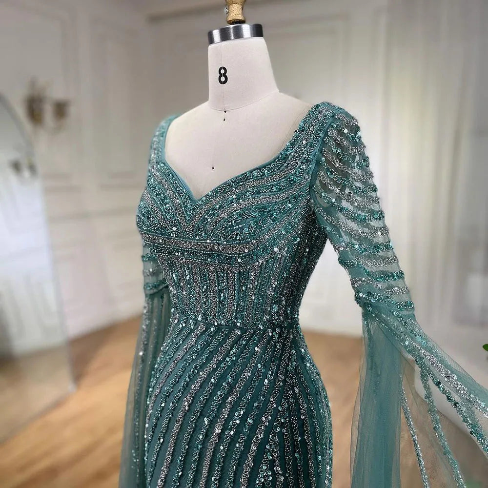 Zapdress Turquoise Beaded Sweetheart Mermaid Evening Gown Overskirt Dubai Party Dresses for Women 2025 DLA72314 Customized (ZD17250)