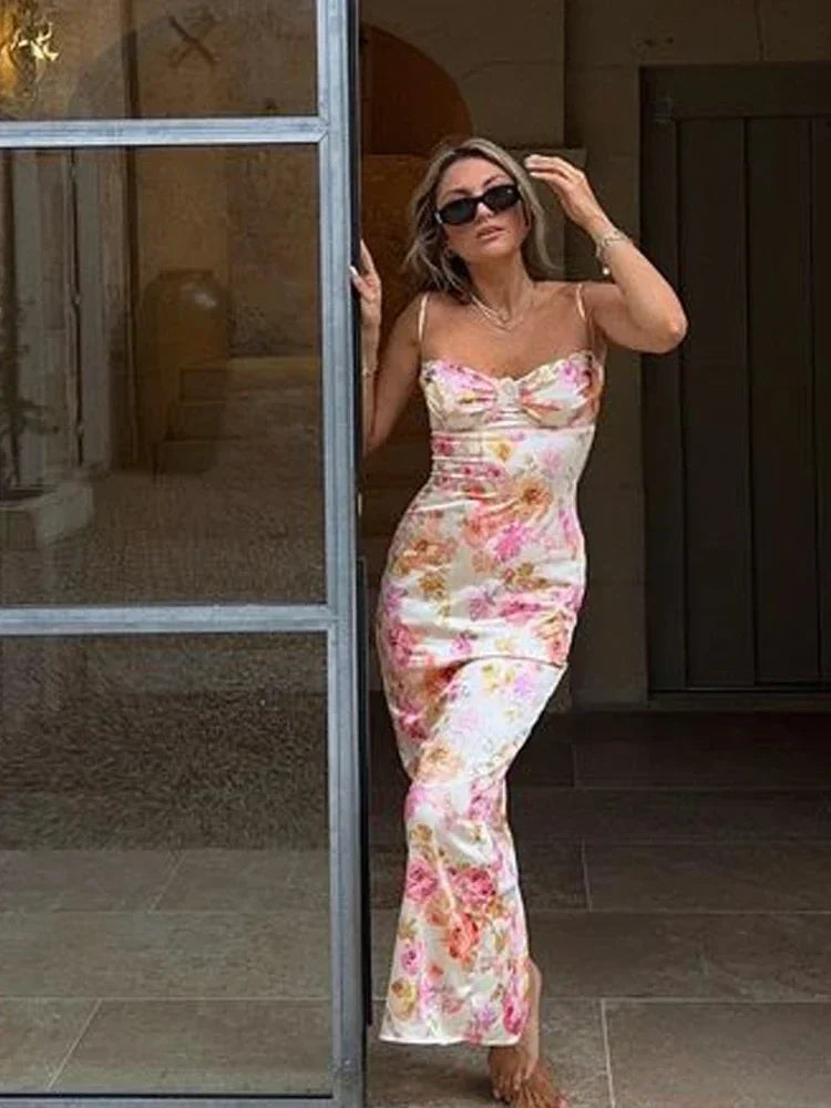 Spaghetti Strap Elegant Maxi Floral Dress - View 3 | VelvetHem