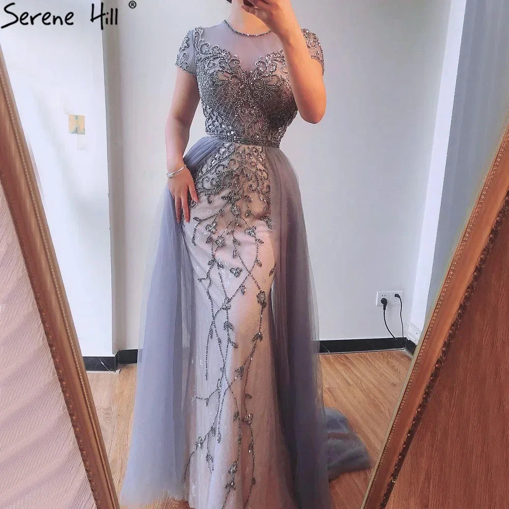 Zapdress Customized Short Sleeve Evening Dresses Mermaid Beaded Formal Party Gowns for Women (ZD17294)