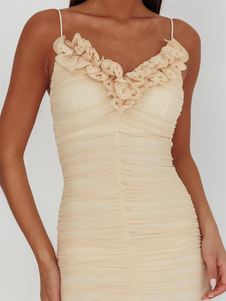 Two Layer Mesh Spaghetti Strap Backless Long Dress