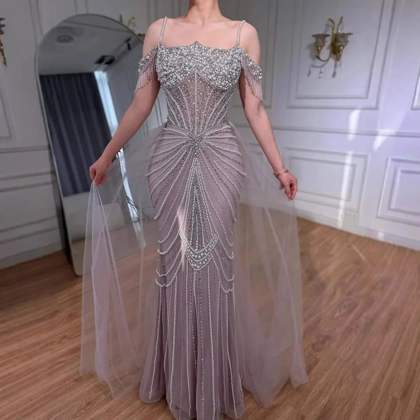 Zapdress 2026 Mermaid Evening Gowns Pearl Beaded Tassel Formal Party Dresses for Wedding Guest DLA73148B Customized (ZD17311)