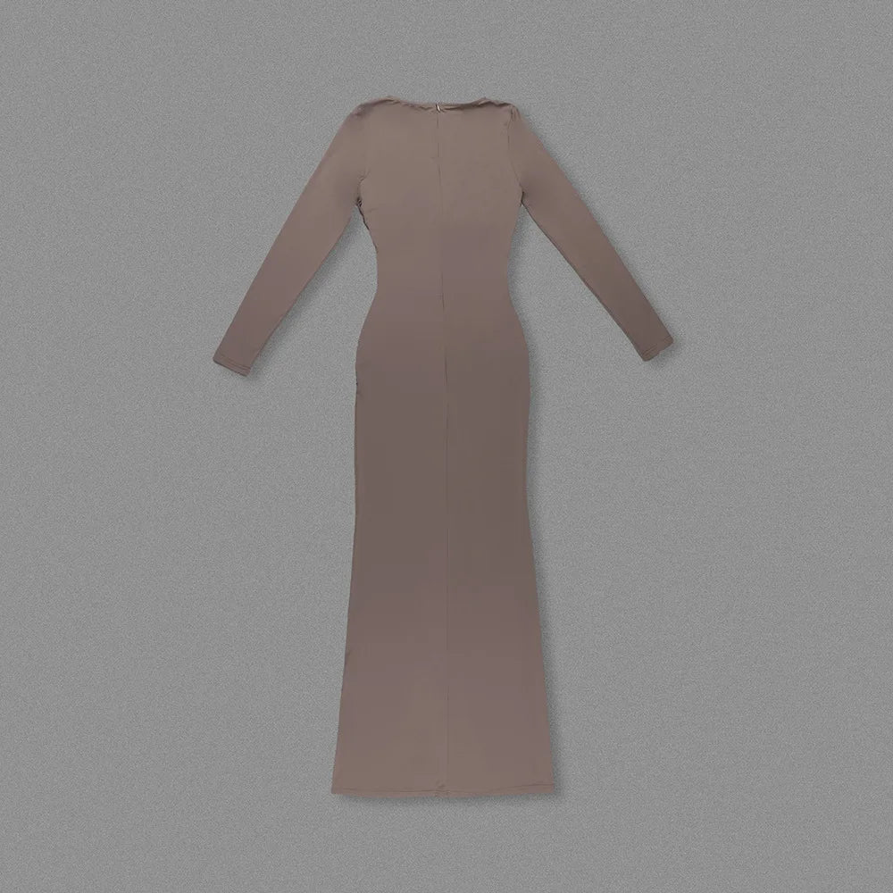 O - neck Long Sleeve Robe fashion Maxi Dress