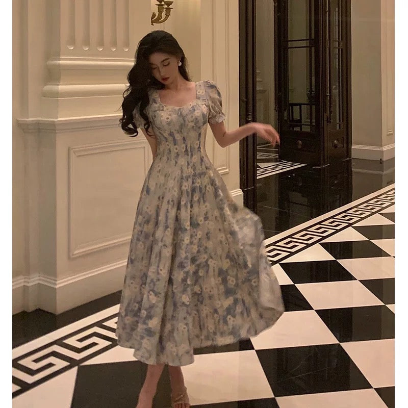 Classy A-Line Square neckline Blue Chiffon Long Prom Dresses Birthday Outfits Evening Gown - View 4 | FashionDia