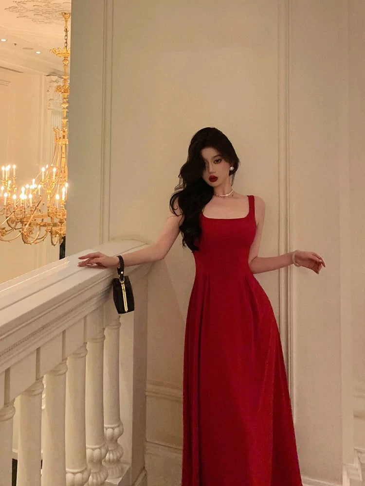 Classy A Line Spaghetti Straps Red Prom Dresses Birthday Outfits Evening Gown