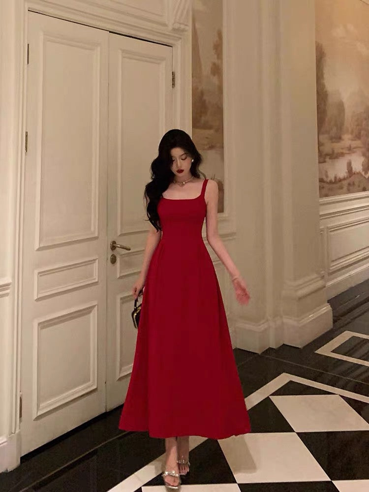 Classy A Line Spaghetti Straps Red Prom Dresses Birthday Outfits Evening Gown