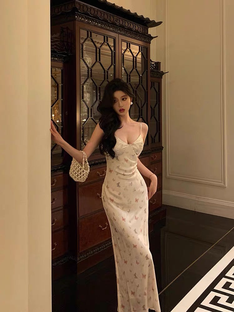 Classy Sheath Spaghetti Straps Floral Long Prom Dresses Birthday Outfits Evening Gown - FashionDia