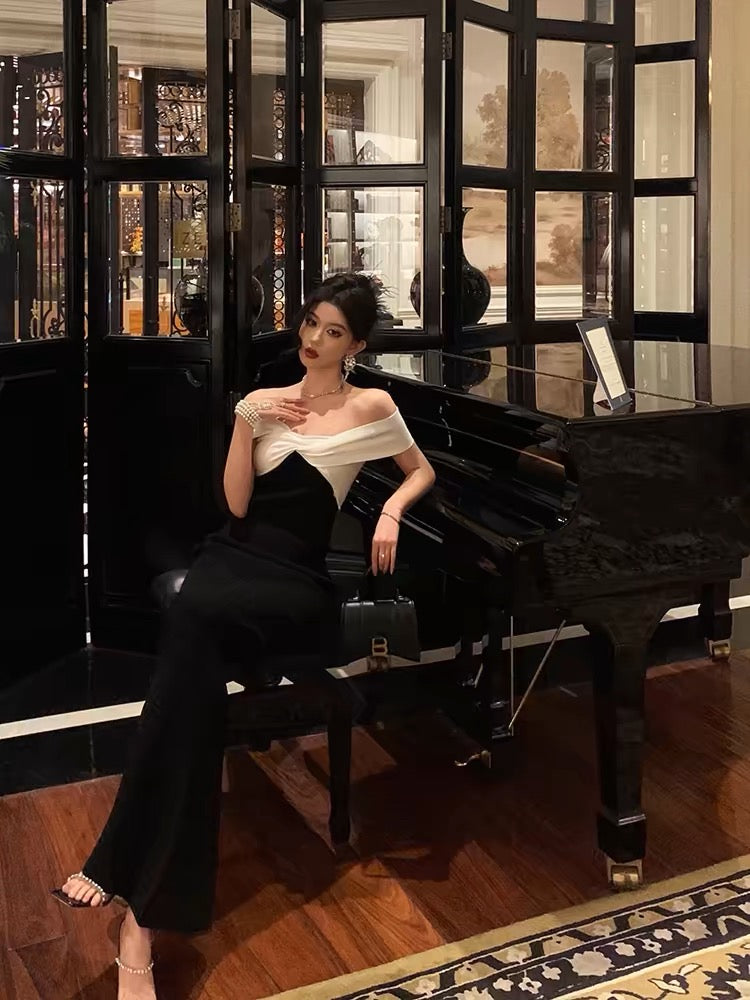 Classy Sheath Off-the-Shoulder Black Prom Dresses Birthday Outfits Evening Gown - FashionDia