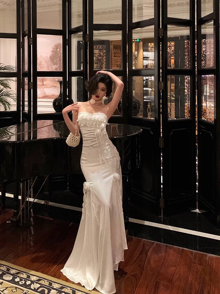 Gorgeous Sheath Strapless White Date Night Dress Long Prom Dresses Birthday Outfits