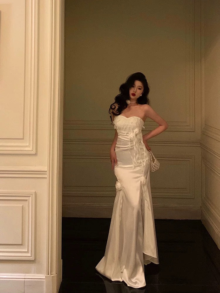 Gorgeous Sheath Strapless White Date Night Dress Long Prom Dresses Birthday Outfits