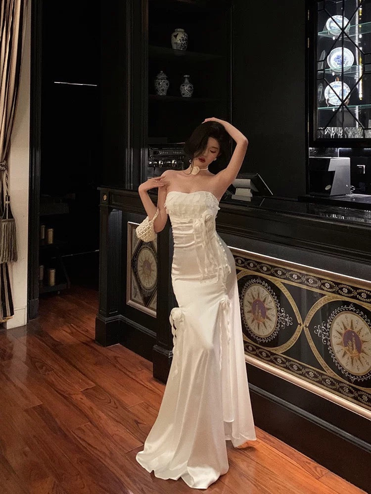 Gorgeous Sheath Strapless White Date Night Dress Long Prom Dresses Birthday Outfits