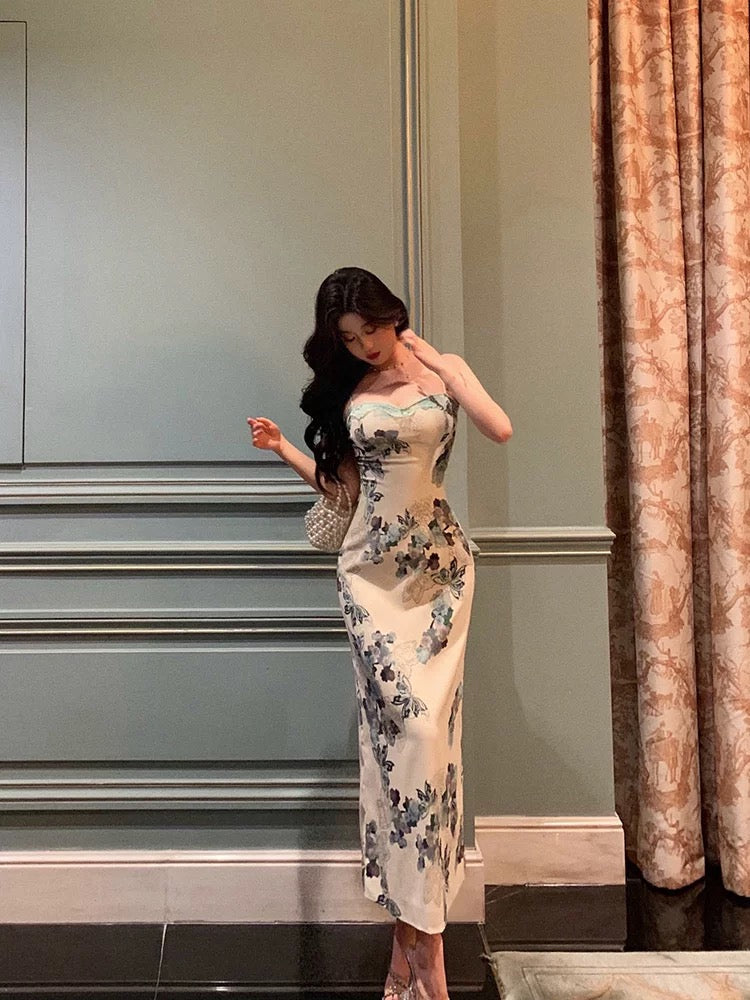 Classy Sheath Spaghetti Straps Floral Prom Dresses Birthday Outfits Evening Gown - View 2 | FashionDia