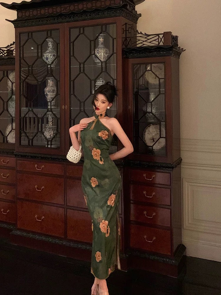 Classy Sheath Halter Green Slit Prom Dresses Birthday Outfits Evening Gown - View 5 | FashionDia
