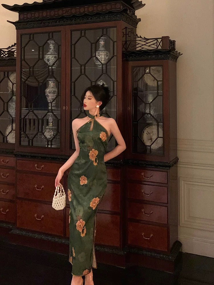 Classy Sheath Halter Green Slit Prom Dresses Birthday Outfits Evening Gown - View 4 | FashionDia