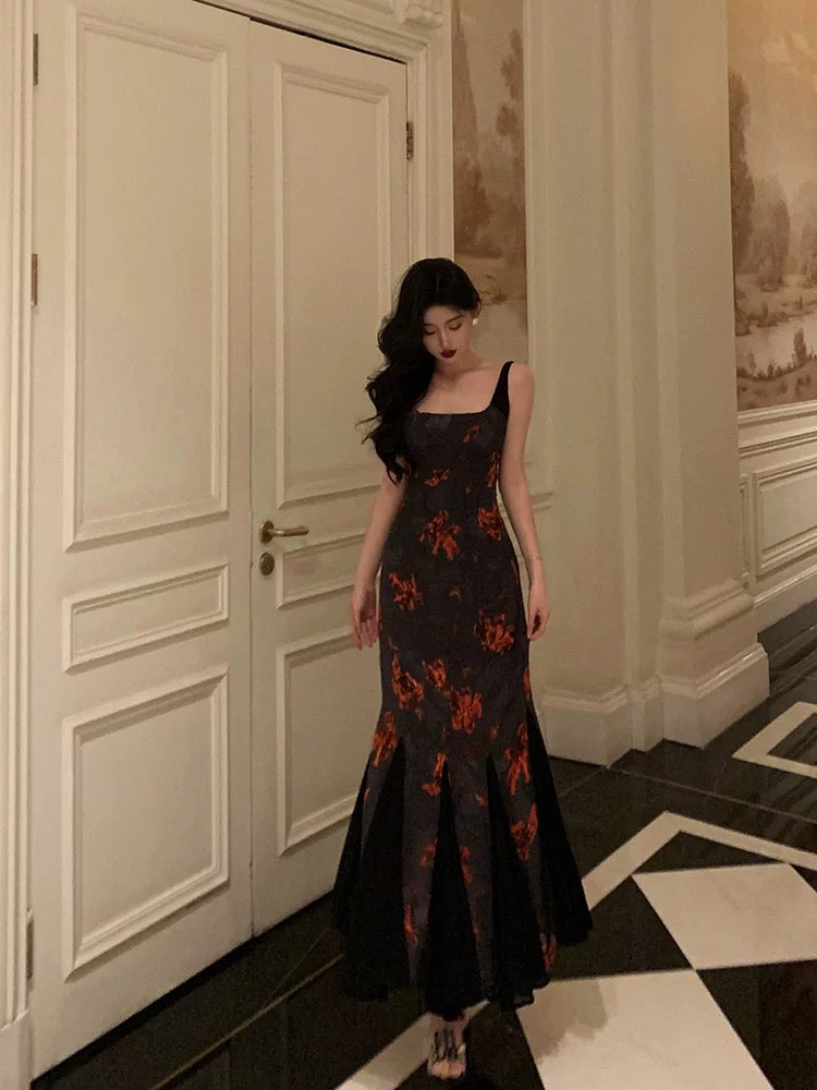 Classy Sheath Straps Black Floral Prom Dresses Birthday Outfits Evening Gown - View 5 | FashionDia