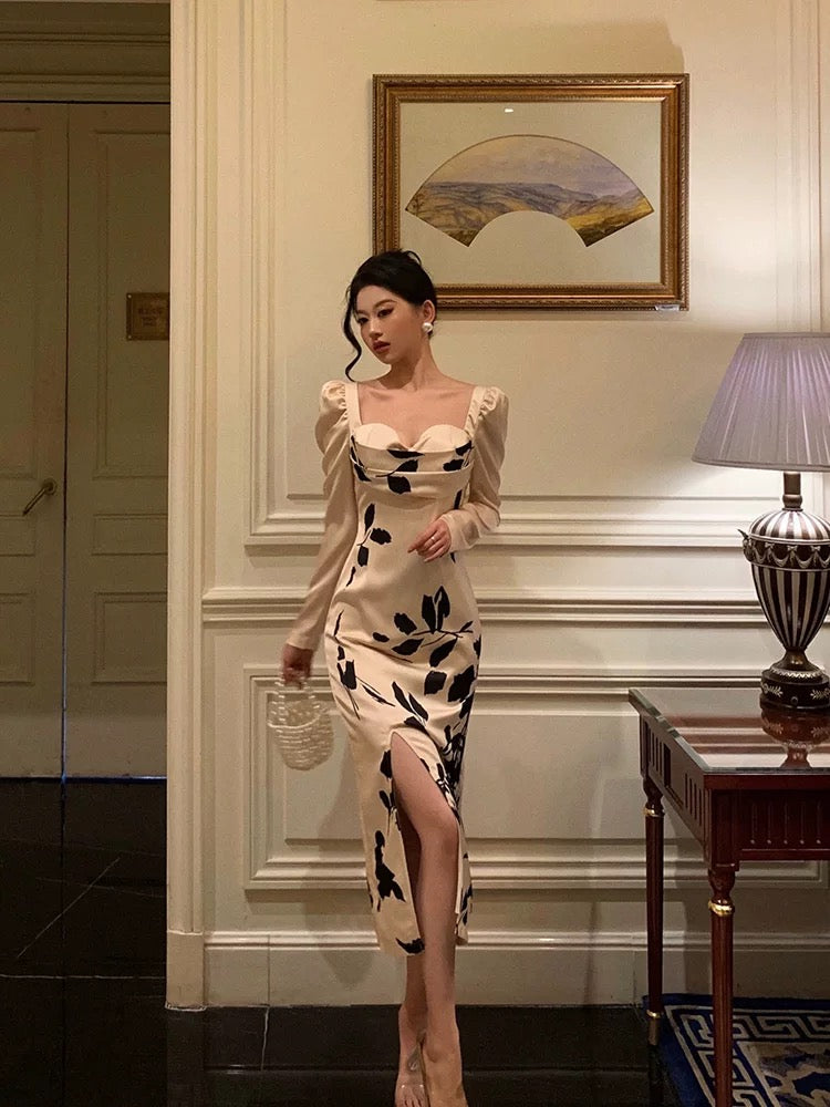 Classy Sheath Sweetheart Floral Satin Prom Dresses Birthday Outfits Evening Gown - View 5 | FashionDia