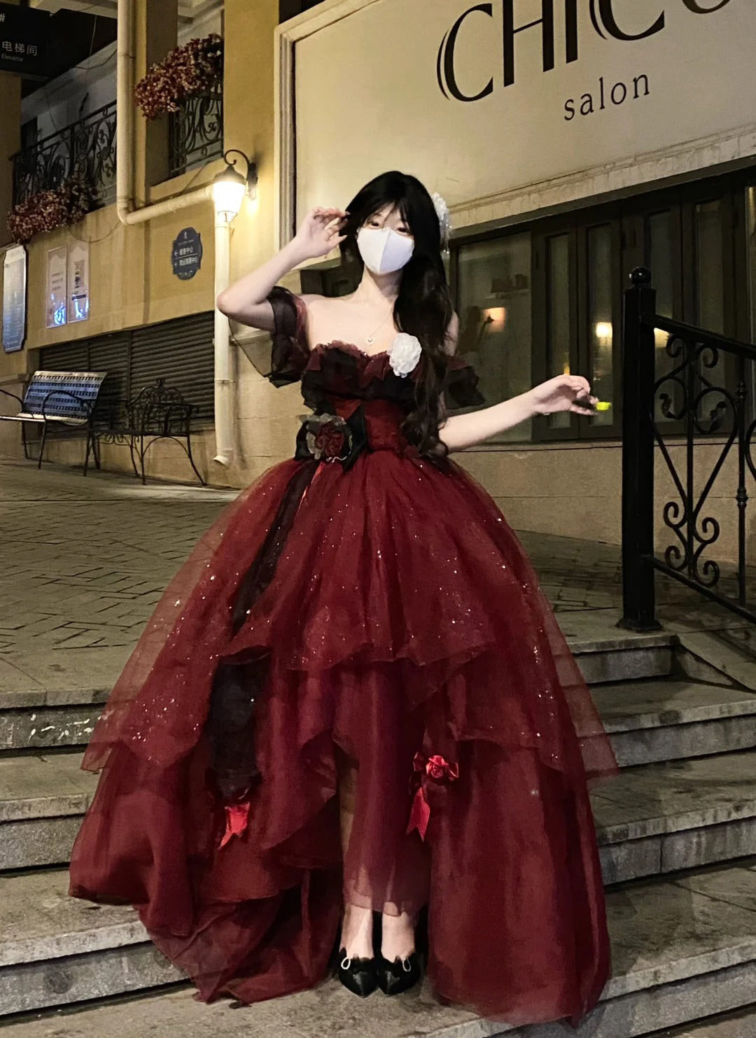 Sexy Ball Gown Strapless Burgundy Tulle Birthday Dresses Night Party Dress