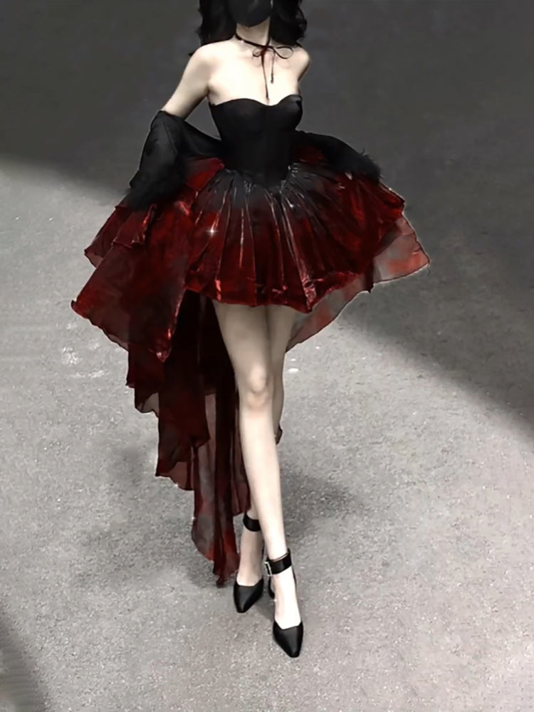 Chic Ball Gown Sweetheart Burgundy Organza Prom Dress Birthday Dresses Birthday Outfits - FashionDia