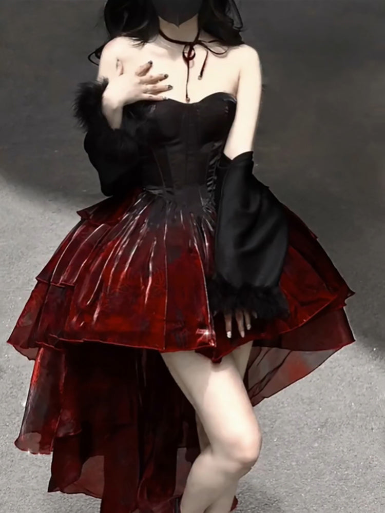 Chic Ball Gown Sweetheart Burgundy Organza Prom Dress Birthday Dresses Birthday Outfits - View 2 | FashionDia