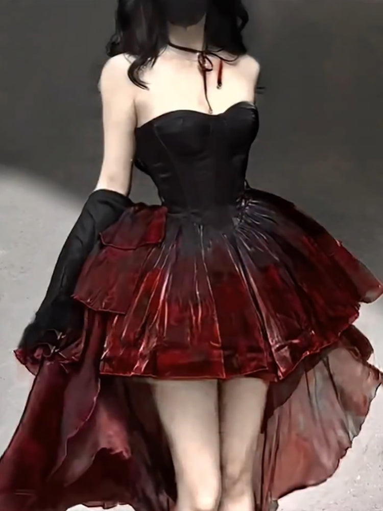Chic Ball Gown Sweetheart Burgundy Organza Prom Dress Birthday Dresses Birthday Outfits - View 3 | FashionDia