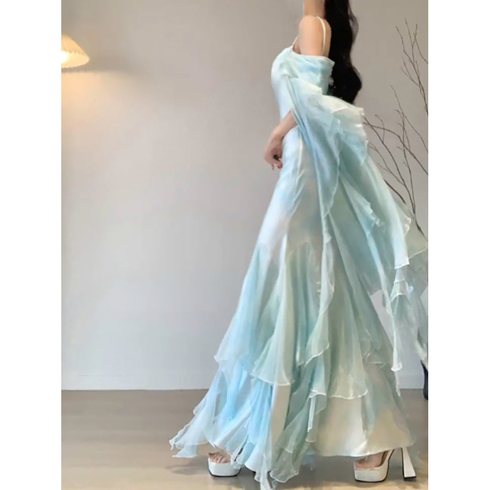 Chic Mermaid Spaghetti Straps Light Green Chiffon Long Prom Dress Birthday Dresses Birthday Outfits