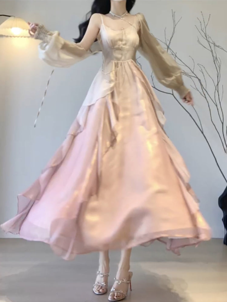 Sexy Mermaid Spaghetti Straps Ombre Pink Chiffon Dress Long Prom Dresses Birthday Outfits - View 3 | FashionDia