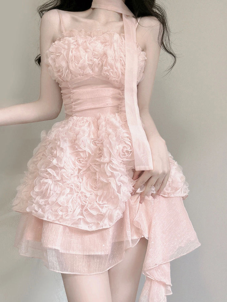 Cute A line Spaghetti Straps Pink Chiffon Short Birthday Dresses Birthday Outfits