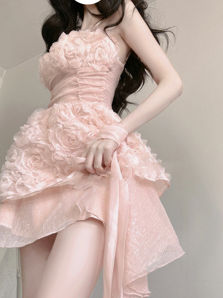 Cute A line Spaghetti Straps Pink Chiffon Short Birthday Dresses Birthday Outfits