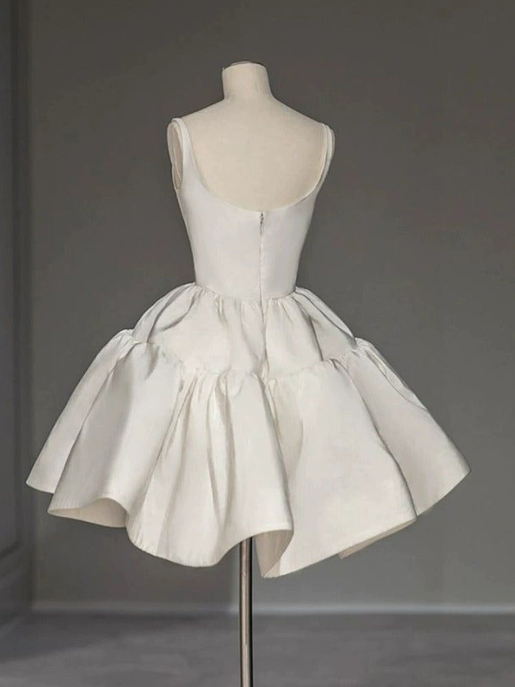 Chic Ball Gown Straps White Satin Homecoming Dresses Birthday Dress Birthday Outfits - View 3 | FashionDia